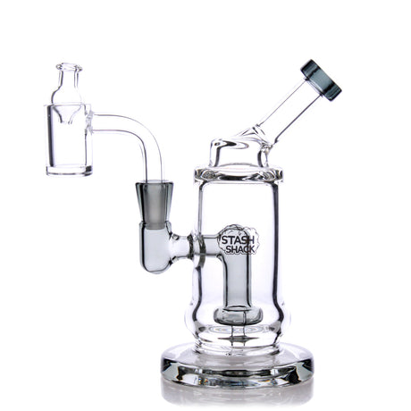 TerpDroid Mini Rig by The Stash Shack, compact 5.5" borosilicate glass with showerhead percolator, front view
