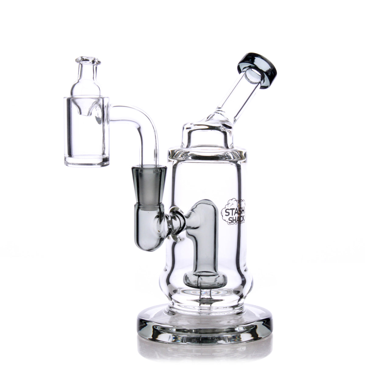 TerpDroid Mini Rig by The Stash Shack, compact 5.5" dab rig with showerhead percolator, front view on white background