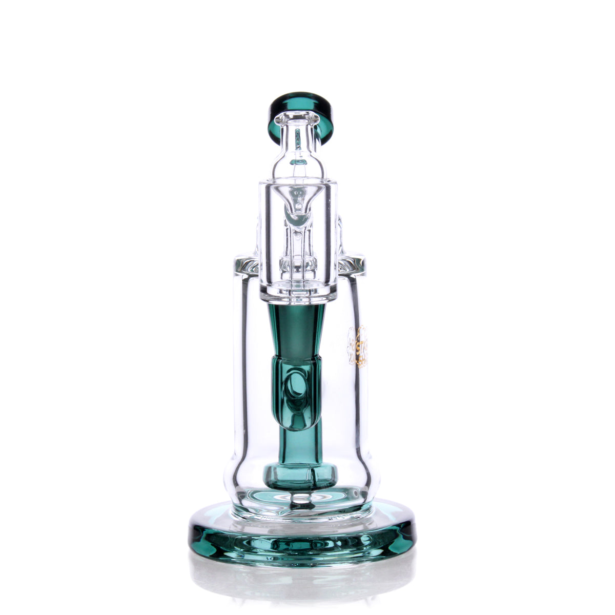 TerpDroid Mini Rig in Green - Compact 5.5" Borosilicate Glass Dab Rig with Showerhead Percolator, Front View