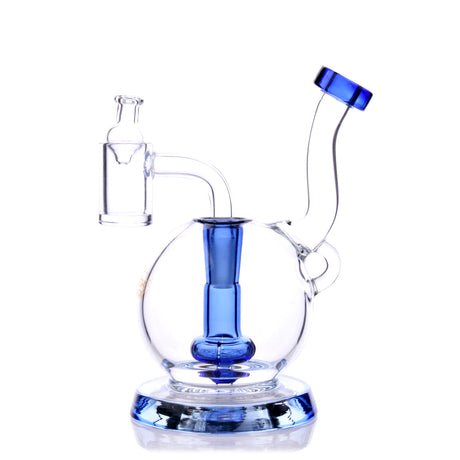 The Stash Shack TerpGlobe Mini Rig in Blue with Showerhead Percolator, Front View on White Background