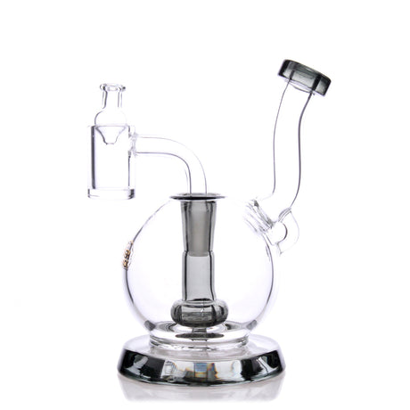 TerpGlobe Mini Rig in Smoke color, compact 5" height with showerhead percolator, front view on white background