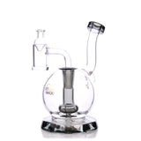The Stash Shack TerpGlobe Mini Rig in clear borosilicate glass with showerhead percolator, front view on white background