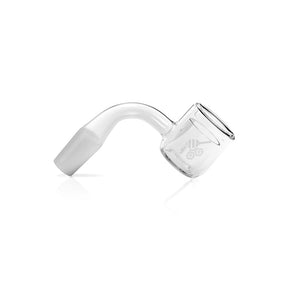 Honeybee Herb Thermal Quartz Banger at 90° angle, clear flat top design for dab rigs, side view