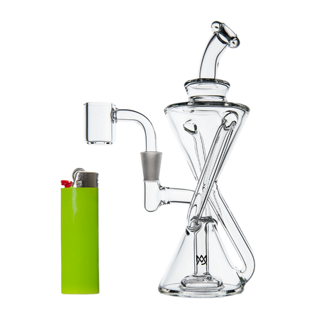 MJ Arsenal Time Turner Mini Dab Rig with Quartz Bucket - Front View with Green Lighter