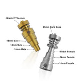 Honeybee Herb Titanium 6 in 1 Dab Nail, gold and silver variants with size labels