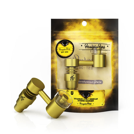 Honeybee Herb Titanium 4 in 1 Sidecar Hybrid Banger Dab Nail in Gold, front view on packaging