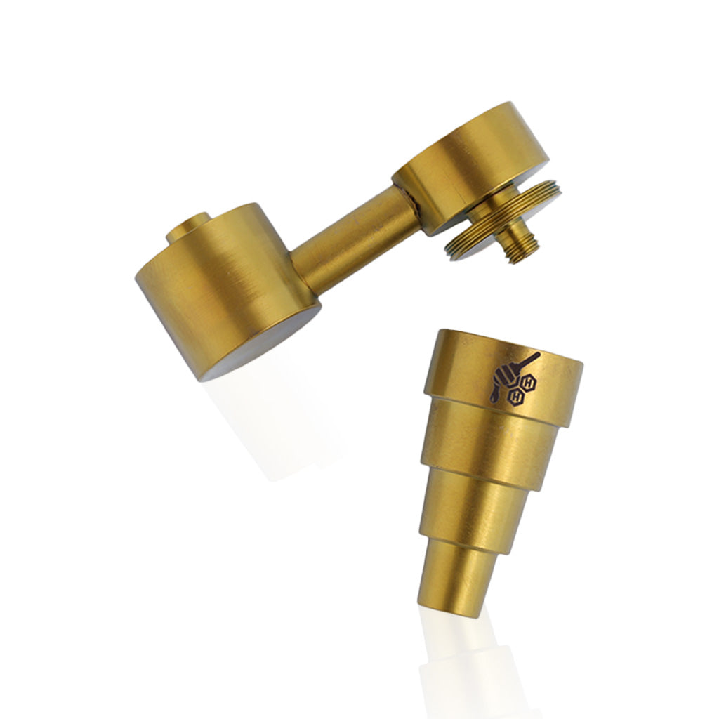 Honeybee Herb Titanium 6 in 1 Sidecar Dab Nail in Gold, versatile joint sizes, for concentrates
