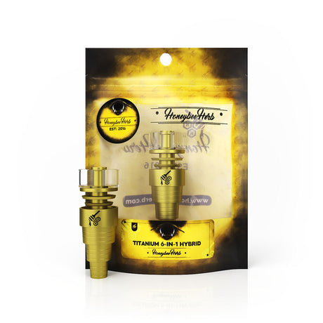 Honeybee Herb Titanium 6 in 1 Hybrid Dab Nail in Gold, front view on branded packaging