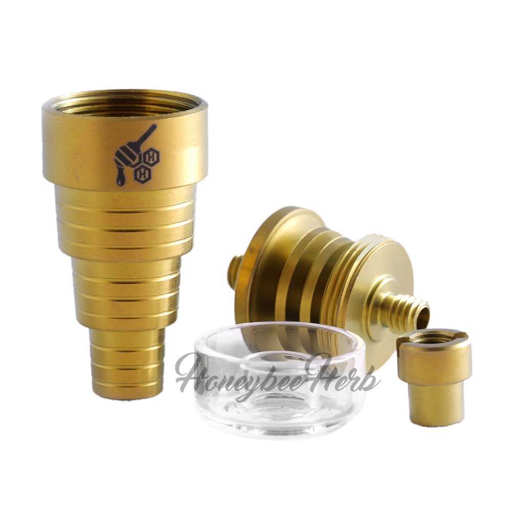 Honeybee Herb Titanium 6 in 1 Hybrid Dab Nail, Gold Variant, Disassembled View