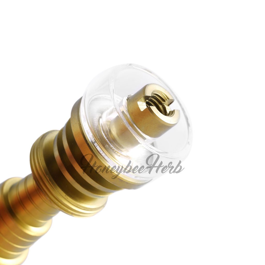 Close-up of Honeybee Herb Titanium 6 in 1 Hybrid Dab Nail for E-Rigs, Gold Color, Side View