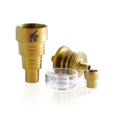 Honeybee Herb Titanium 6 in 1 Hybrid Dab Nail, gold variant, displayed in parts on white background