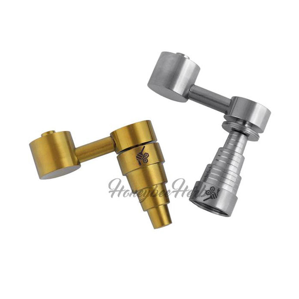 Honeybee Herb Titanium 6 in 1 Sidecar Dab Nail in Gold and Silver variants, angled view