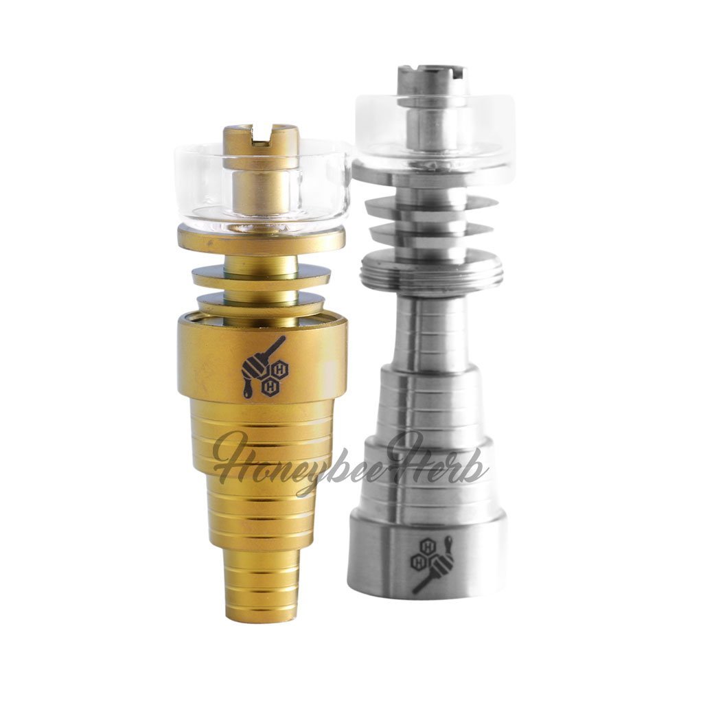 Honeybee Herb Titanium 6 in 1 Hybrid Dab Nail in Gold and Silver Variants, Front View