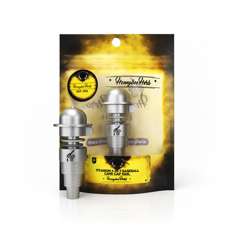 Honeybee Herb Titanium 6 in 1 Baseball Carb Cap Dab Nail in silver, packaged front view