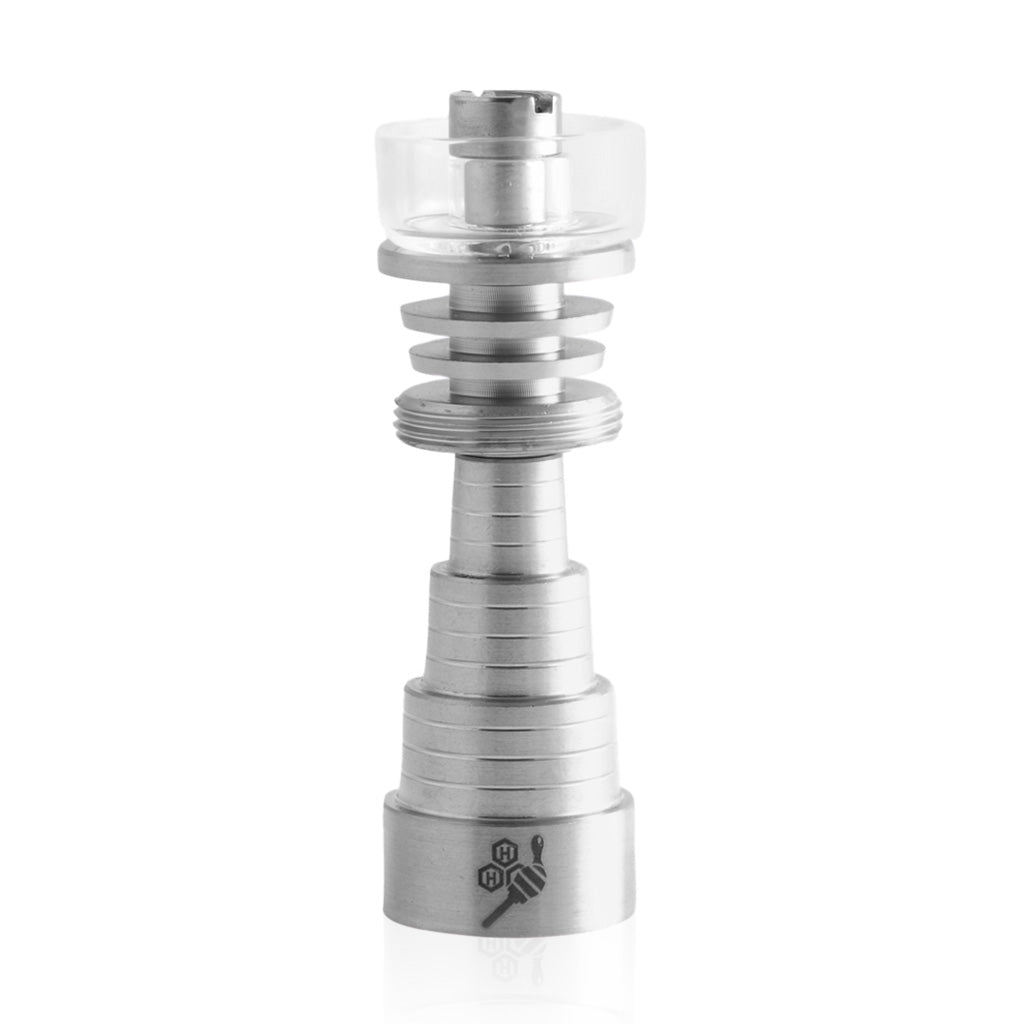Honeybee Herb Titanium 6 in 1 Hybrid Dab Nail, Silver, Front View on White Background