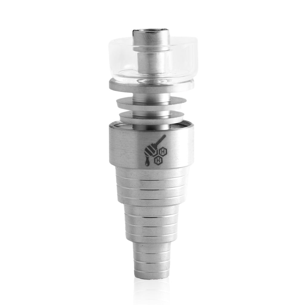 Honeybee Herb Titanium 6-in-1 Hybrid Dab Nail, adjustable for various rigs, front view on white