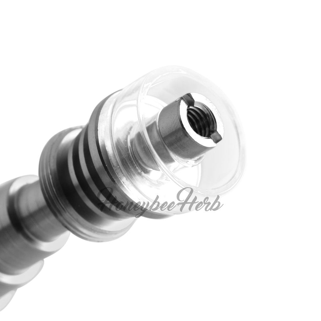 Close-up of Honeybee Herb Titanium 6 in 1 Hybrid Dab Nail for E-Rigs, Silver Variant
