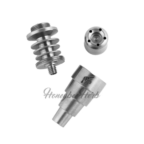 Honeybee Herb Titanium 6 in 1 Skillet E-Nail Dab Nail set in silver, top and side views