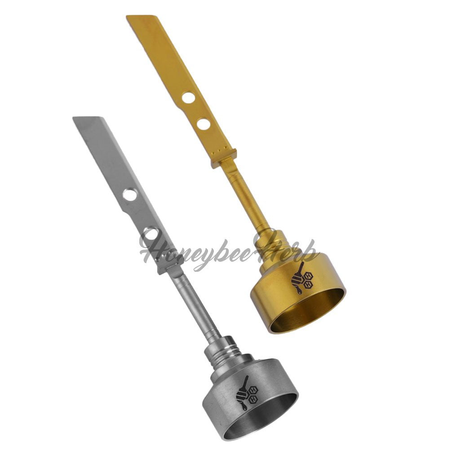 Honeybee Herb Titanium Sword Carb Cap in Gold and Silver for Dab Rigs, angled view