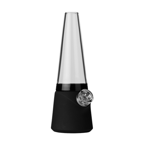 SOFTGLASS Modular Totem Bong, clear upper, black silicone base, front view, with carrying case