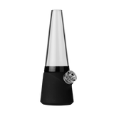 SoftGlass Modular Totem Bong with black silicone base and clear top, side view on white background