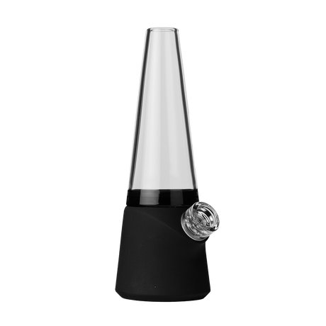 SoftGlass Modular Totem Bong with black silicone base and clear top, side view on white background