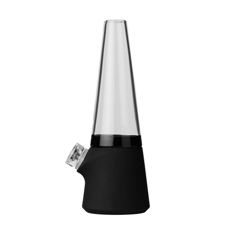 SoftGlass Modular Totem Bong, black silicone base, clear neck, front view, with carrying case
