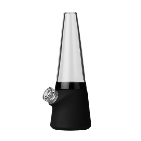 SOFTGLASS Modular Totem Bong, clear and black design with silicone base, front view on seamless white background