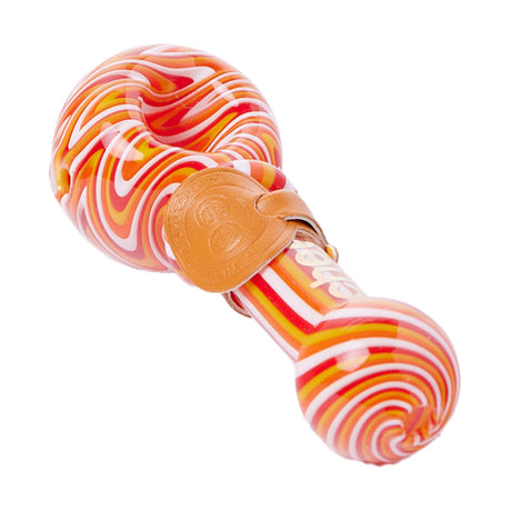 Cheech Glass Wig Wag Bowl in Red Orange White, Top View, Glass Hand Pipe with Intricate Design