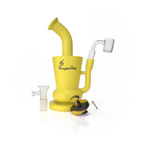 Honeybee Herb yellow silicone dab rig travel kit with honeycomb percolator, front view
