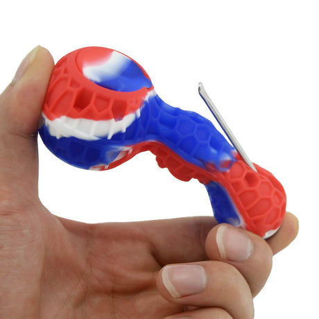 PILOT DIARY Silicone Pipe with Glass Bowl in Hand - Red and Blue Design