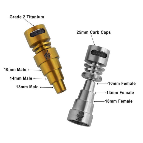 Honeybee Herb Titanium 6 in 1 Moon Rock Dab Nail, Gold and Silver variants with size labels