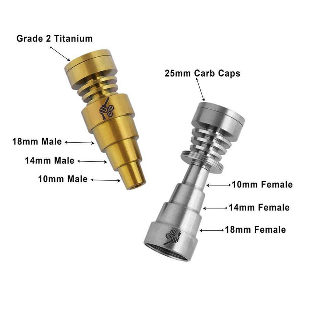 Honeybee Herb Titanium 6 in 1 Skillet Dab Nail in Gold and Silver Variants, Compatible with Multiple Sizes