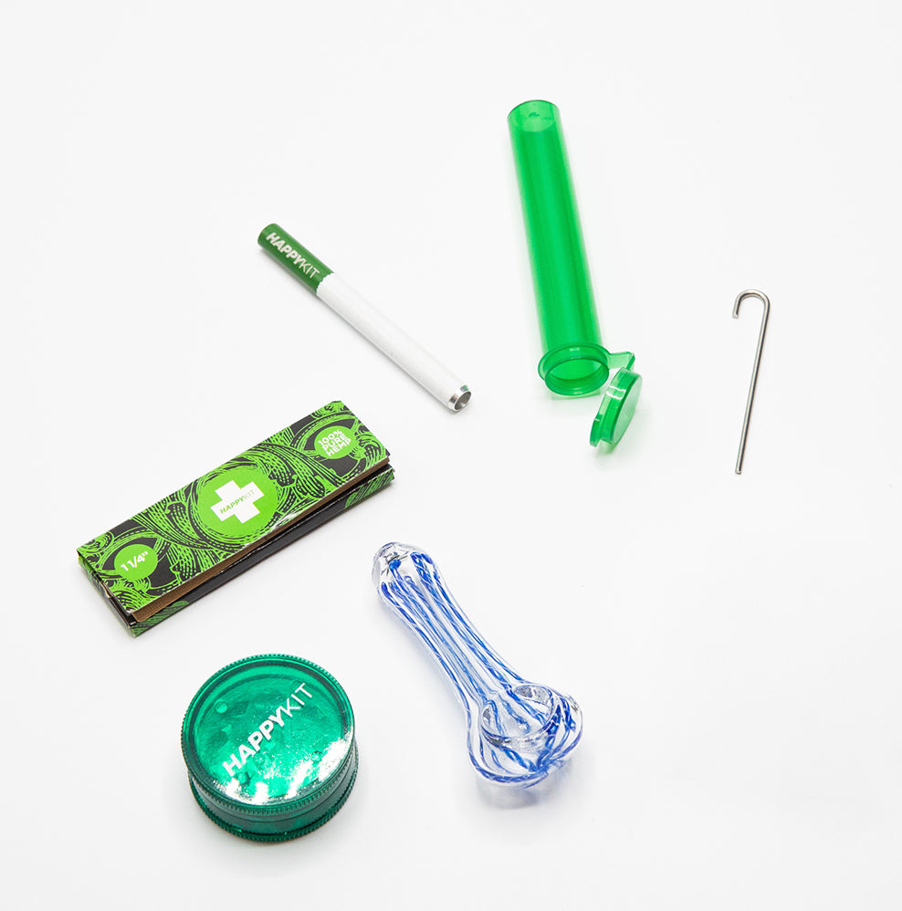 The Happy Kit - Complete Smoking Accessories Set on White Background