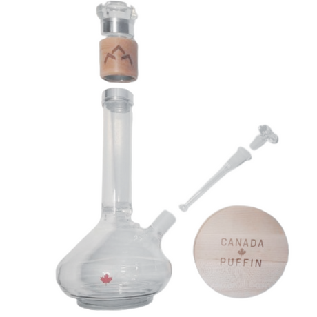 Canada Puffin Borealis 14.25" Beaker Bong with Clear Glass and Wooden Accents