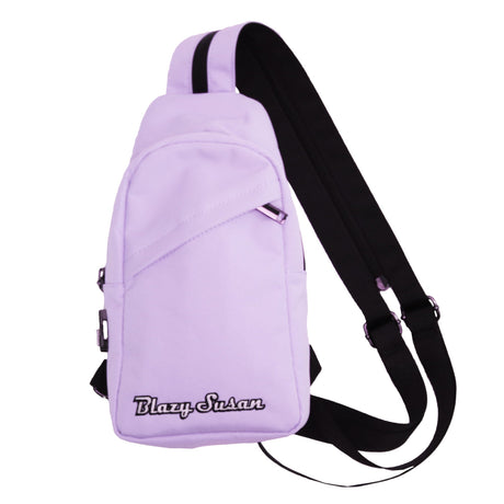 Blazy Susan Purple Smell-Proof Cross-Body Bag with Lock, Front View on White Background