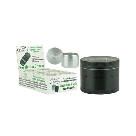Randy's Revolution Grinder set with packaging, open and closed views on white background