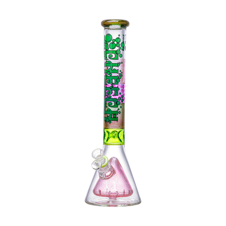 Cheech Glass 14" Multi-Color Beaker Bong with intricate green patterns, front view on white background