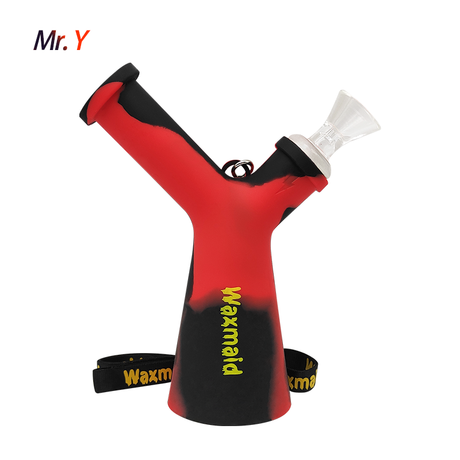 Waxmaid Mr. Y Silicone Water Pipe in Black Red, Front View with Removable Bowl
