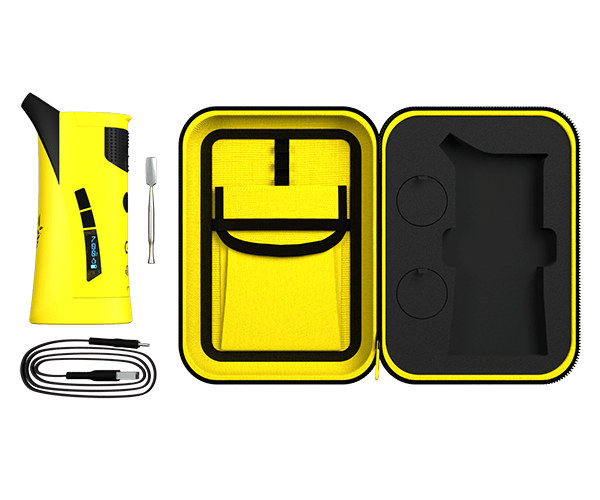 Lemonnade X G Pen Roam E-Rig Vaporizer in yellow with accessories and carrying case