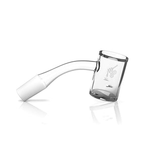 Honeybee Herb Whirlwind Quartz Banger at 45° angle, clear, for dab rigs, 10mm male joint side view