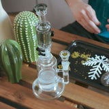 Freeze Pipe Mini Bong with glycerin chamber and percolator on wooden table