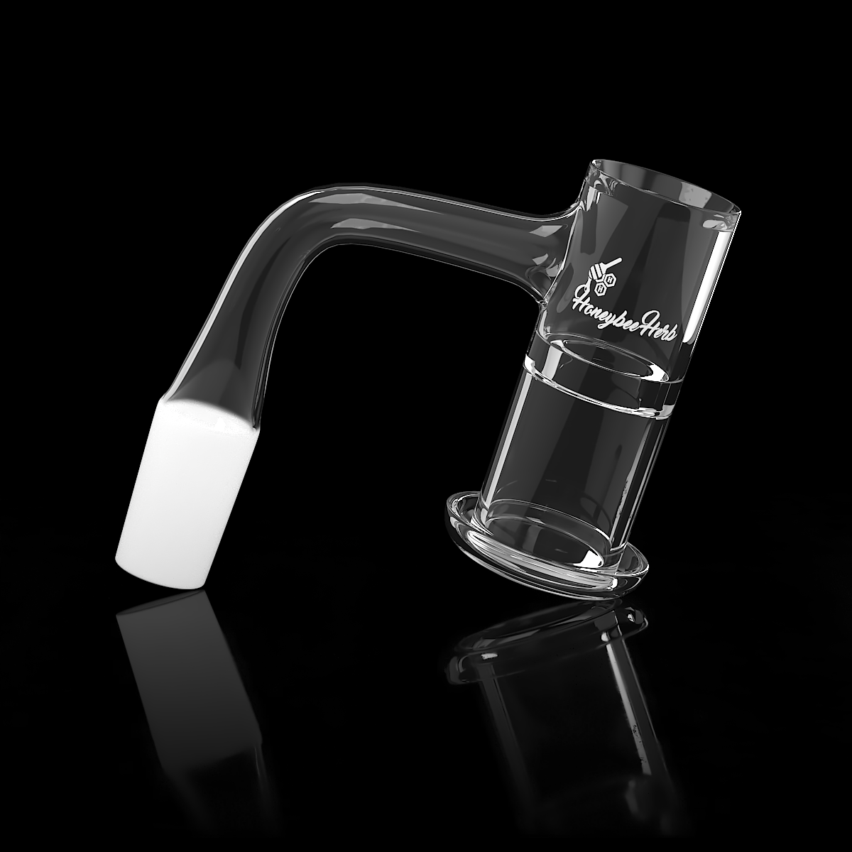 Honeybee Herb Honeysuckle XL Quartz Banger at 90° angle, clear, for dab rigs, side view