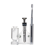 Apex Ancillary Iso Station cleaning kit with clear glass containers and metal tool, front view