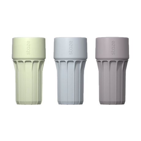 Staze Preserve Stash Jars in green, gray, and purple, front view on white background