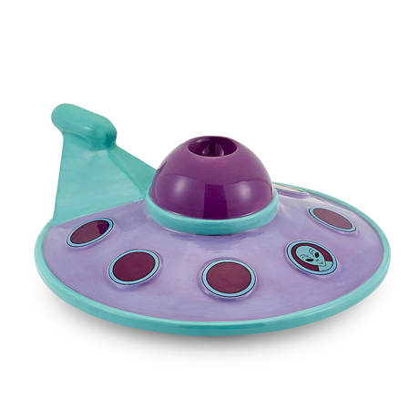 Fantasy Ceramic Spaceship Novelty Pipe in Purple & Teal - Side View with Alien Decal