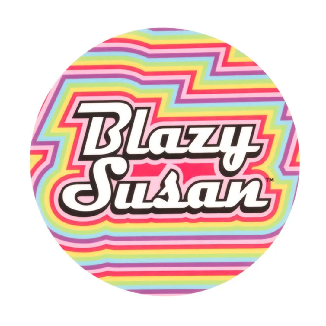 Blazy Susan Spinning Rolling Tray in vibrant zigzag pattern, top view, perfect for organizing smoking accessories