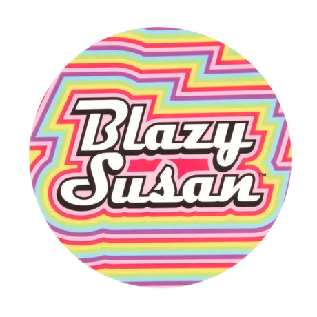 Blazy Susan Spinning Rolling Tray in vibrant zigzag pattern, top view, perfect for organizing smoking accessories