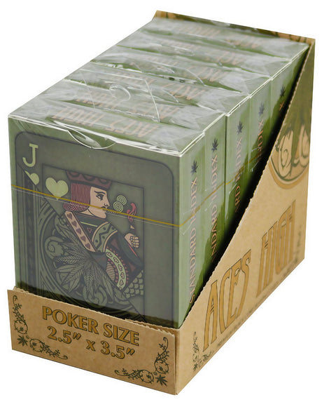 Aces High Weed Playing Cards display box with 6 decks, portable size for easy travel