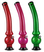 Trio of Acrylic Curved Neck Bongs with Bubble Base in Red, Pink, Green - 18" Tall